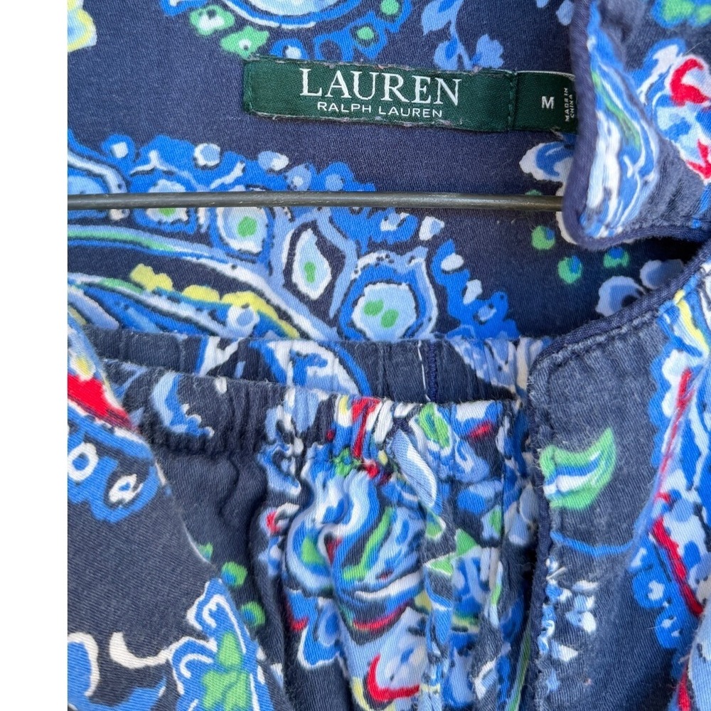 Lauren Ralph Lauren Womens Blue Paisley Pajama Set Button Front Long Sleeve M - Picture 5 of 10